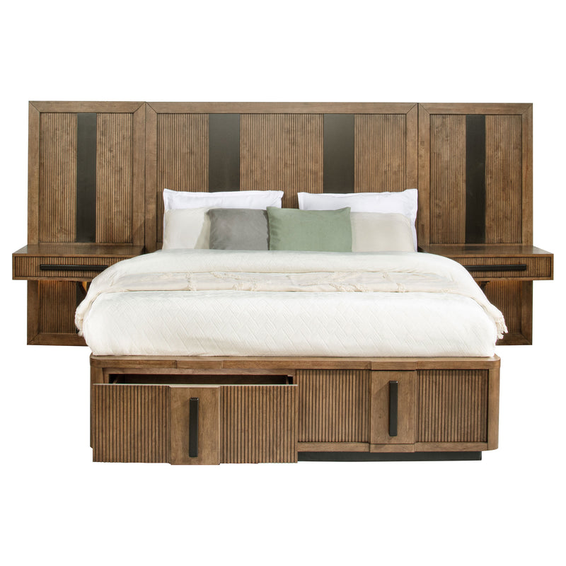 Terrace Wall Panel Platform Storage Bed with Attached Nightstands