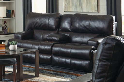 Catnapper Wembley Lay Flat Reclining Console Loveseat in Chocolate - Home Gallery Furniture (NV)