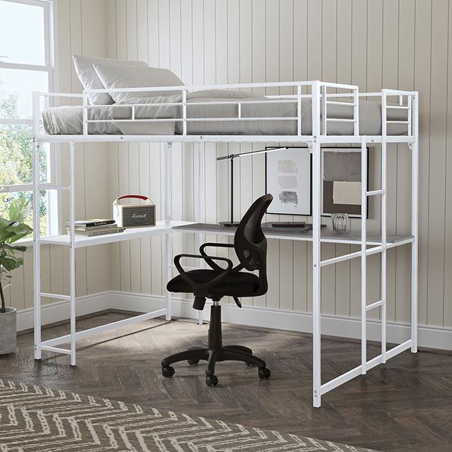 Cybill Full Loft Bed White, Silver, & Black
