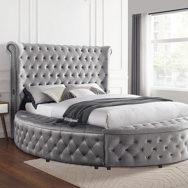 SANSOM E.King & Queen Bed, Black, Blue, & Grey