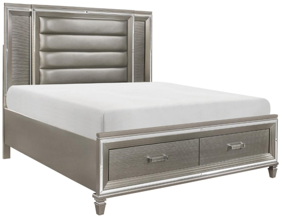 Tamsin Queen Upholstered Storage Bed in Silver Grey Metallic 1616-1*