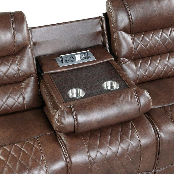 Putnam Power Double Reclining Sofa with Drop-Down in Brown 9405BR-3PW