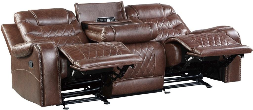 Putnam Power Double Reclining Sofa with Drop-Down in Brown 9405BR-3PW