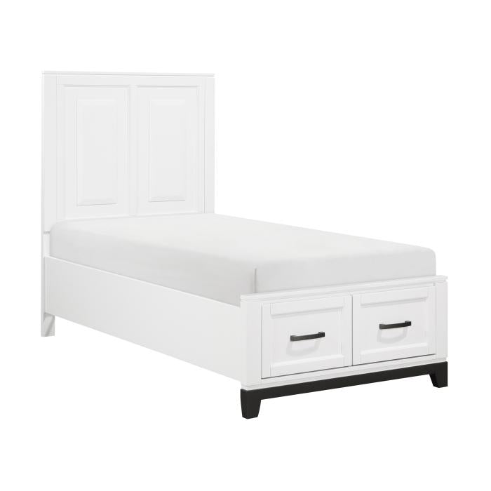 1450WHT-1*-Youth (3) Twin Platform Bed with Footboard Storage