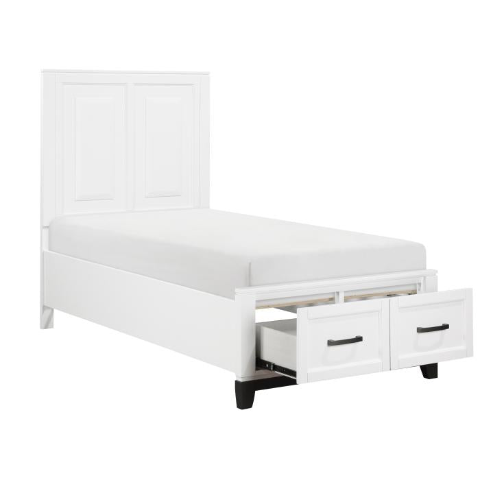 1450WHT-1*-Youth (3) Twin Platform Bed with Footboard Storage