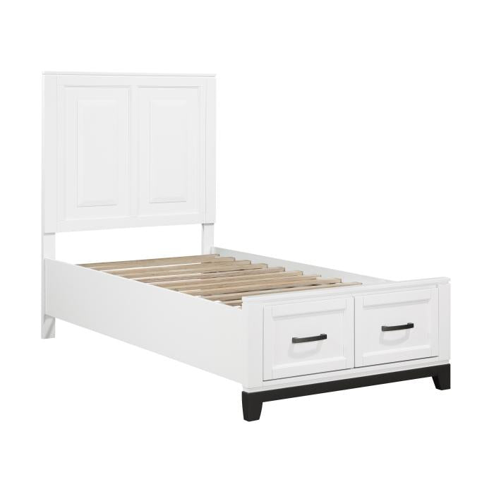 1450WHT-1*-Youth (3) Twin Platform Bed with Footboard Storage