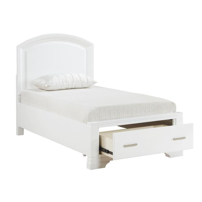 1520WHT-1*-Youth (3) Twin Platform Bed with Footboard Storage