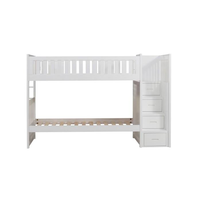 Galen Bunk Bed w/ Reversible Step Storage in White B2053SBW-1
