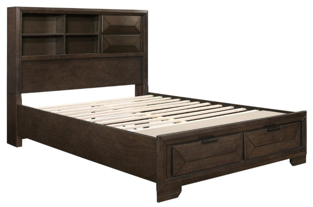 Chesky Queen Bookcase Bed with Footboard Storage in Warm Espresso 1753-1