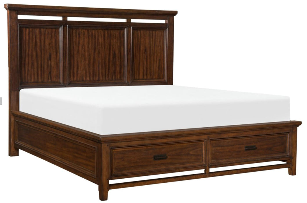 Frazier Queen Upholstered Storage Platform Bed in Dark Cherry 1649-1
