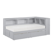 Orion-(4) Twin Bookcase Corner Platform Bed with Storage Boxes image